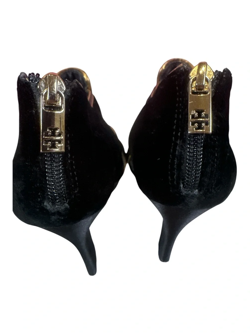 Tory Burch Carsonie Black Velvet Gold Piping Platform Heels Size 8